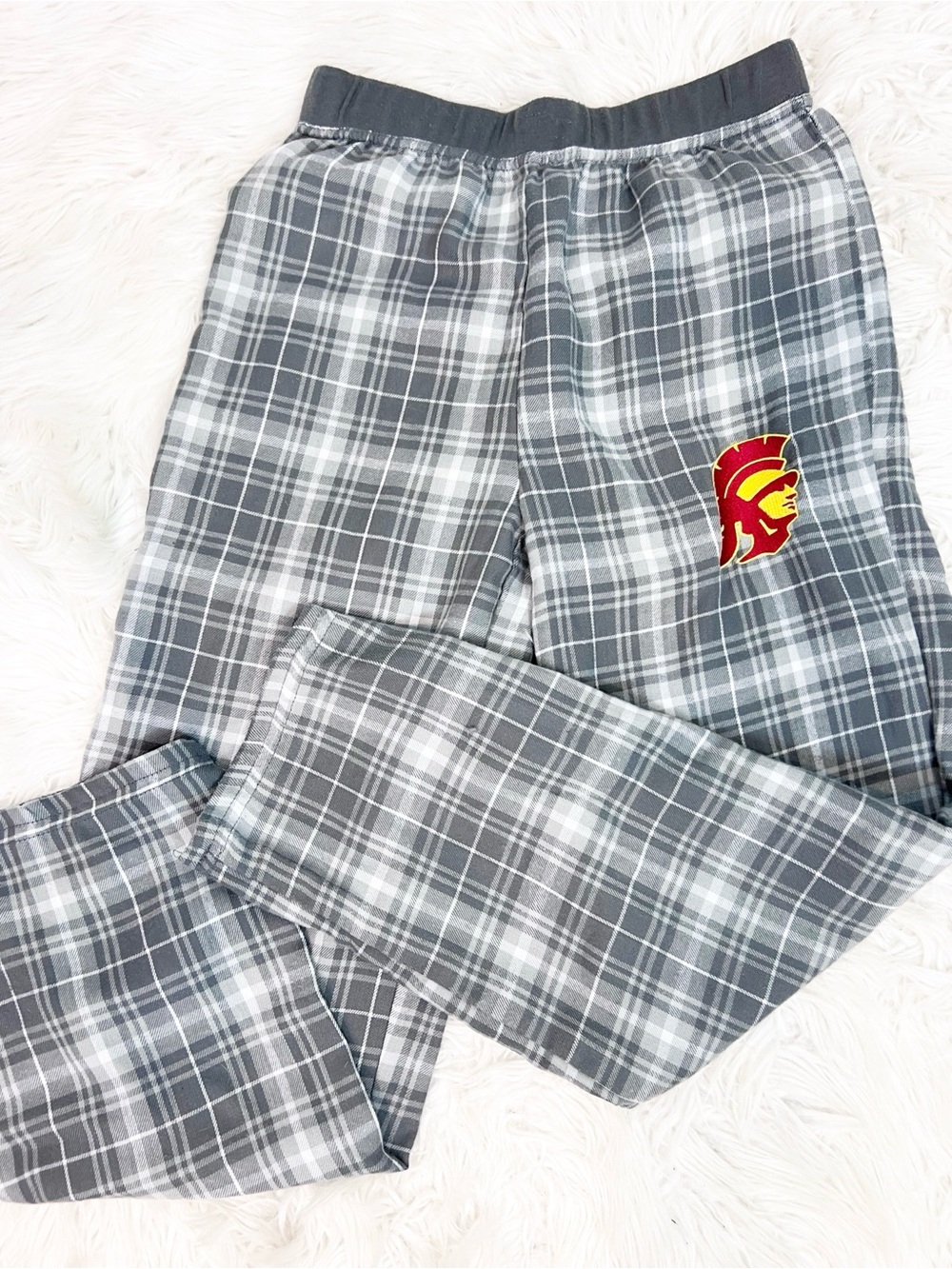 AUTHENTIC APPAREL USC TROJANS GRAY PLAID FLANNEL PJ LOUNGE BOTTOMS YOUTH SZ XL
